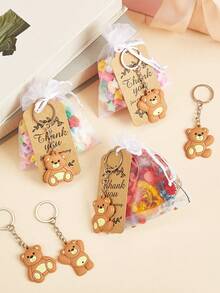 1个泰迪熊钥匙扣礼品，可爱泰迪熊吊坠，附赠感谢卡和绳子，装在薄纱袋中，适合作为新娘送礼会、婴儿送礼会、毕业典礼、生日派对、公司年会、感恩节礼物。 - 彩色 - 查看 1