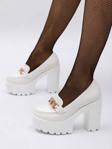 Giày lười nữ mới, đế dày, đính đá lấp lánh, kiểu dáng slip-on, thích hợp cho đi làm hàng ngày, dự tiệc, dạ hội, mọi mùa. - trắng - Xem 1