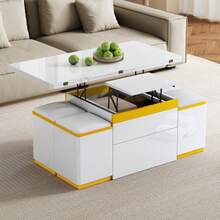 Modern High-Gloss Coffee Table, Stylish Side Table, Multifunctional, Height-Adjustable Coffee Table, Foldable Dining Table/Living Room Furniture, 100 X 50 X 43 Cm (L X W X H) - White - View 11