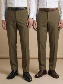 Men's 2-Piece Set - Men's Tailored Slim Fit Executive Polyester Dress Pants, Classic Formal, Lightweight And Stylish. - Xanh nâu - Xem 1