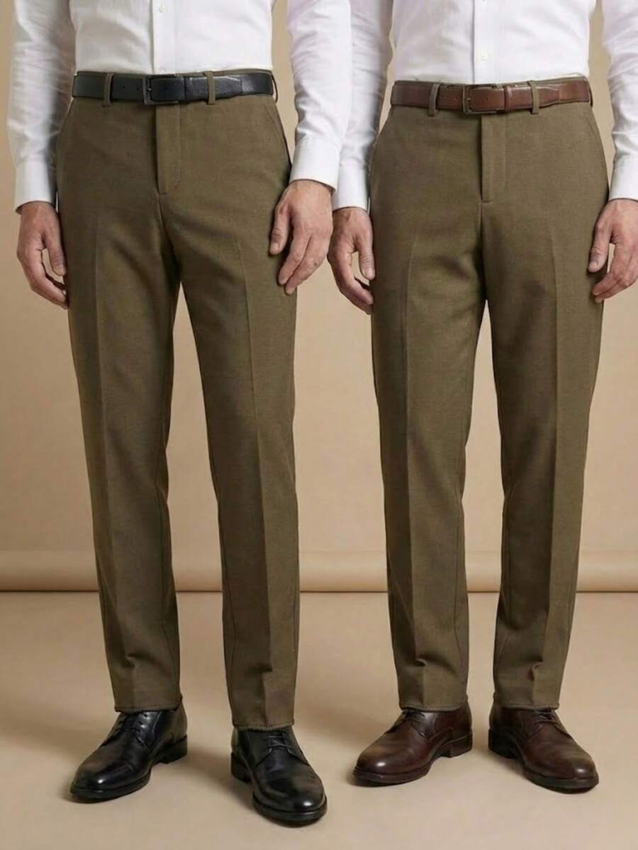 Men's 2-Piece Set - Men's Tailored Slim Fit Executive Polyester Dress Pants, Classic Formal, Lightweight And Stylish. - Xanh nâu - Xem 1