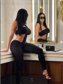 Sexy Waist Hollow Jumpsuit Nightclub Spice Style Slim Slim And Thin Spice Girl Tight Slim Tube Top Neck Trousers Two-Piece Set - 黑色 - 查看 4