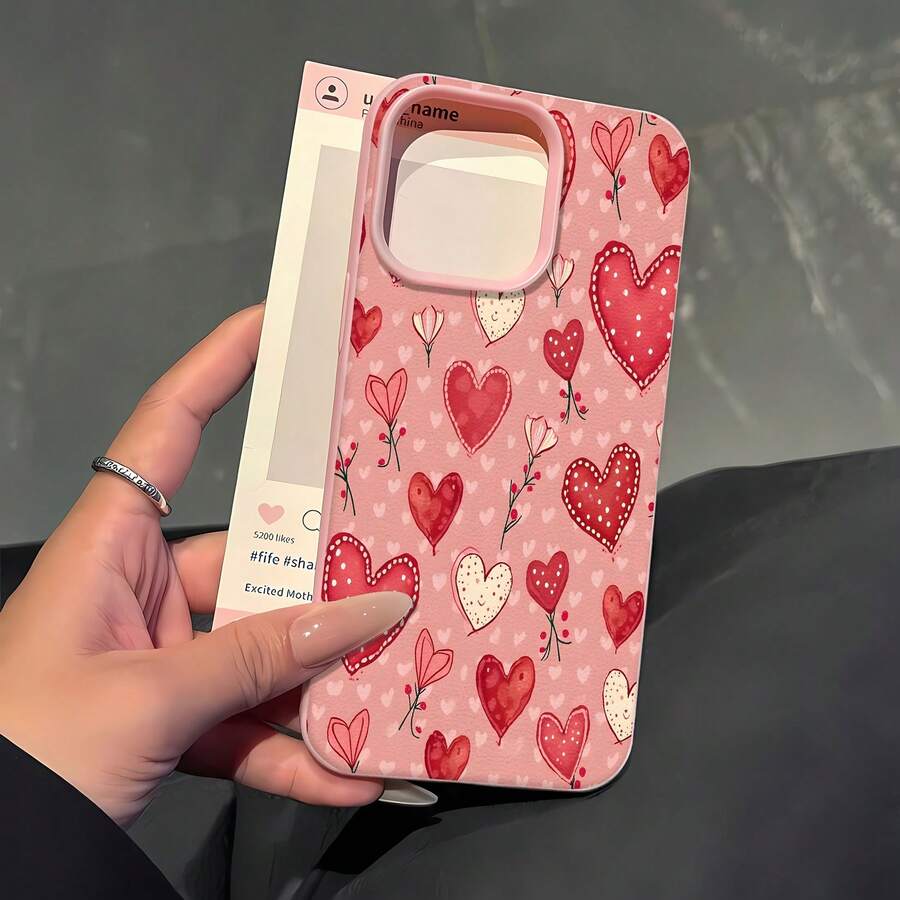 Estuche para teléfono con patrón floral de corazón Compatible con estuches para teléfonos 17 17 Pro 16 Pro Max 15 Pro Max 14 y 13 Hecho de material TPU duradero, resistente a caídas y elegante Un regalo perfecto para familiares, amigos y seres queridos y un excelente regalo para cumpleaños, San Valentín y Año Nuevo. - Rosa - Ver 1