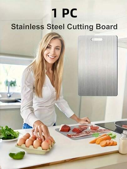 1 pieza Tabla de cortar de alta calidad - Tabla de cortar de acero inoxidable de doble cara, adecuada para la cocina y el comedor, fácil de limpiar, puede cortar frutas, verduras, carne, pescado y otros alimentos. Artículo esencial de cocina, regalo de inauguración de casa, uso en exteriores.