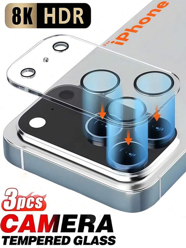 3 piezas Película protectora de vidrio para cubrir toda la cámara compatible con iPhone 17 14 15 13 16 Pro Max Plus 12 11 17 Air Accesorios Vidrio de lente trasero