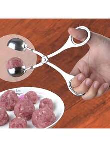 1个不锈钢肉丸制作工具，肉丸夹，厨房模具，适用于制作鱼丸、虾丸、炸肉丸 - 銀色 - 查看 4