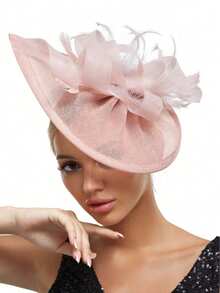 1件装女士迷人帽子茶会头饰肯塔基德比婚礼花朵网纱发夹发饰