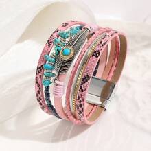 1pc Bohemian Style Beaded, Feather & Leather Women Bracelet, Creative Vintage Turquoise Magnetic Clasp Wristband, Versatile For Party And Daily Wear - Bracelet - View 10