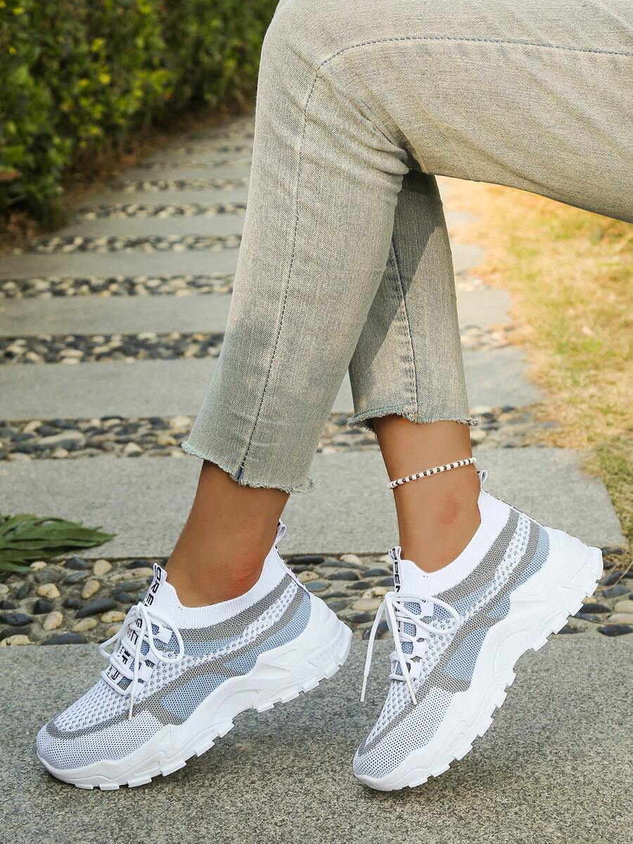 2026新款透气针织厚底女鞋，夏季薄网休闲运动鞋，多功能增高厚底运动鞋