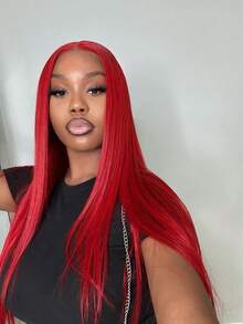 38 Inch Red Lace Front Wig Human Hair Brazilian Virgin Straight Lace Front Wigs Human Hair 250% Density Colored Human Hair Wig 13x4 HD Lace Frontal Wig For Women Burgundy Red Colored Pre Plucked With Baby Hair Natural Hairline - SRed - 查看 6