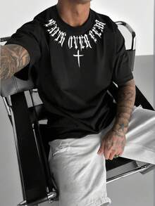 Zrgoth 男士休闲百搭简约英文标语印花短袖T恤 - 黑色 - 查看 2