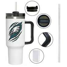 1pc Cup Holder Friendly 40oz Tumbler | Car Travel Insulated Mug with Handle | Commuter-Ready Large Water Cup - Negro - Ver 5