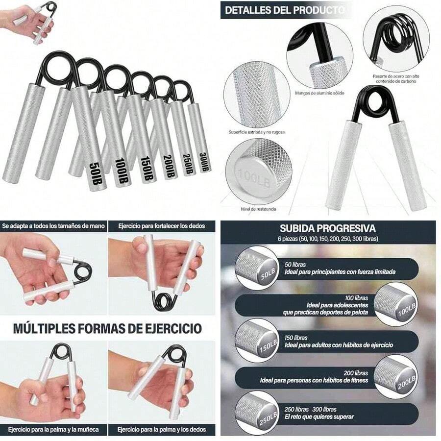Fortalecedor de Agarre de Mano, Juego de 6 Hand Gripper Ejercitador de Mano, Set Juego de Empuaduras de Mano Para Principiantes y Profesionales, Forearm Exerciser para El Hogar, Gimnasio y Oficina - como se muestra en la figura - Ver 1