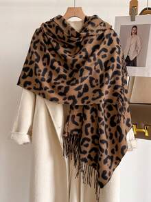 1pc Elegant Vintage Leopard Print Jacquard Faux Cashmere Scarf, Women's Fashion Versatile Warm Shawl Wrap For Daily Matching And Decoration - Multicolor - View 3