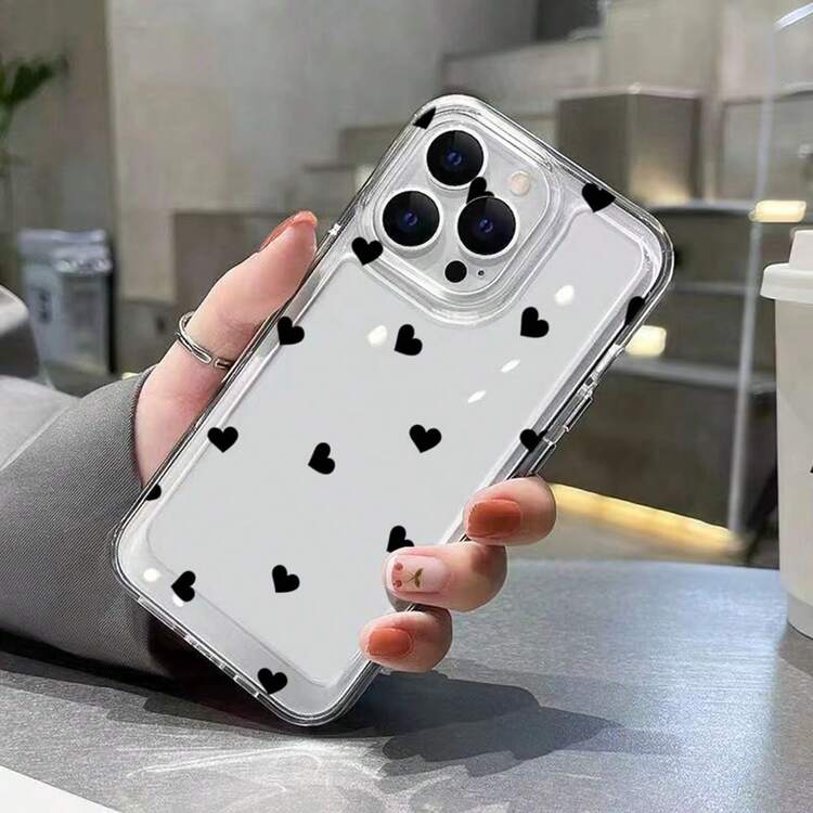 Funda de teléfono con diseño de corazón negro minimalista y elegante, compatible con iPhone 17, 16, 15, 14, 13, 12, 11 Pro Max, 16e, XS, XR, X, 8, 7 Plus, 12, 13 Mini, SE2, SE3. Cubierta protectora de alta transparencia y resistente a los golpes, con corte de precisión. - Multicolor - Añade 3