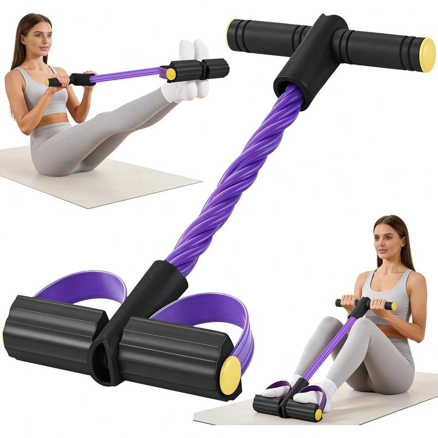 Banda de resistencia con pedal y mango, moda suave y duradera con 6 cuerdas de tensión engrosadas, dispositivo de resistencia con pedal para abdomen, cintura, brazo, pierna, núcleo/ABS - Negro y morado - Ver 1