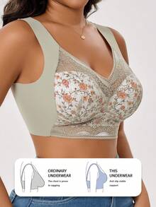 5 Pieces Of Simple Solid-Color Multi-Butterfly Floral Lace Bras, Comfortable And Breathable Full-Cup Without Underwire Bras, Women's Underwear And Close-Fitting Clothing - Without Underwire Design, Thick Cup Pads, Breathable And Soft, Suitable For Daily Casual And Formal Occasions Women's Underwear, Women's Bras, Lace Bras - Nhiều màu - Xem 2