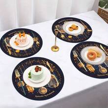 2/4/6 Piezas Elegantes Manteles Individuales con Patrón de Ramadán - Manteles Individuales Redondos de 15 Pulgadas Decorados con Patrones de Estrellas y Linternas. Adecuados para Fiestas, Comidas y Decoración Festiva. También Adecuados para Decoración del Hogar, Decoración de Mesa Festiva, Decoración Campestre Festiva, Decoración de Estilo Campestre, Manteles Individuales Lavables, Material Duradero, Decoración de Mesa Festiva y Entretenimiento en el Hogar. - Multicolor - Ver 4