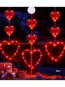 1 String/3 Strings Valentine's Day Red Heart Shaped LED String Lights, Hanging Heart Fairy Lights, Romantic Red LED Heart Decor Lights, Indoor Outdoor Party Atmosphere Lighting, Valentine's Bedroom Wall Ceiling Decor, Wedding Engagement Anniversary Holiday Lighting, Romantic Home Garden Patio Decoration