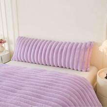 Fluffy Faux Rabbit Fur Body Pillow Cover, Comfy Plush Fuzzy Striped 20x54 Bedoom Body Pillowcase Light Purple, Shaggy Ribbed Long Bed Pillow Case With Zipper For  Girls Teens Adults, Lavender,39983370 - 紫紅色 - 查看 1