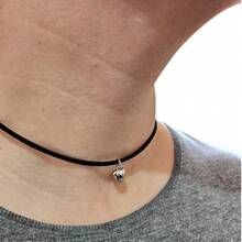 Black Suede Leather Choker Necklace With Heart Pendant - Nhiều màu - Xem 2