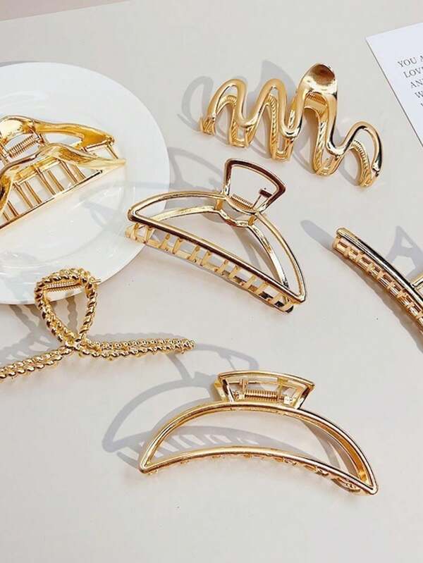 Kit 6 Peças Piranhas de Cabelo em Metal Dourado e Prata/ Presilha Prendedor Feminino/ Vários Modelos Elegantes
