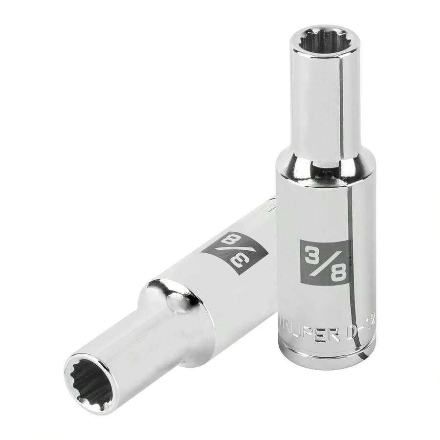 2-Piece Kit - 3/8" 12-Point Deep Socket, 1/2" Drive, Truper - Silver - View 1