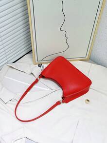 Fashionable Minimalist One Shoulder Underarm Baguette Bag, Versatile For Daily Use - Red - View 4