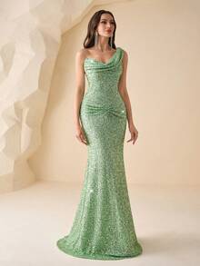 Elisanya Rückenfreies romantisches glamouröses Kleid mit Pailletten, sexy schlanke Passform Abendkleid für formelle Anlässe, Cocktailparty, Gastgeberin - Minzgrün - Übersicht 7