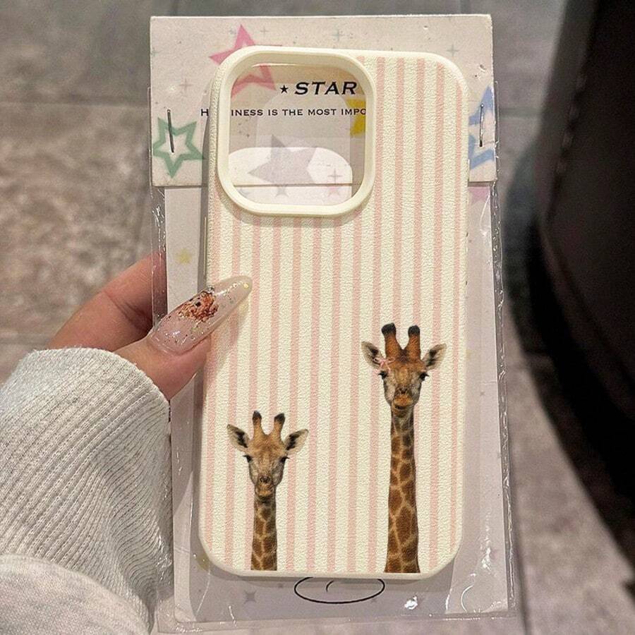 1pc TPU Material Cute & Healing Giraffe Pattern Phone Case Compatible With Iphone 17 Pro Max/17/16 Pro Max/15/13/12/11, S20 FE/A15/S24/A55, Compatible With Redmi Note 11/Note 12/Note 13 Pro, Full Coverage Anti-Drop Soft Protective Phone Cover,International Version, Not The Domestic Version - White - View 1