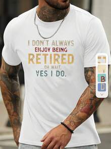 Camiseta creativa para hombres con estampado gráfico de letras RETIRED, camiseta de manga corta casual con cuello redondo, ropa de hombre para verano al aire libre - Blanco - Ver 2