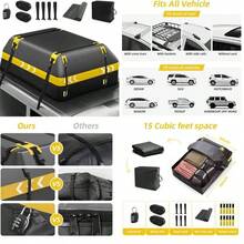 KIOVINO Bolsa de Techo de Coche, PVC, 15 Pies Cbicos Caja de Equipaje Plegable Impermeable con Tapete Antideslizante, Diseo de Tira Reflectante - como se muestra en la figura - Ver 1