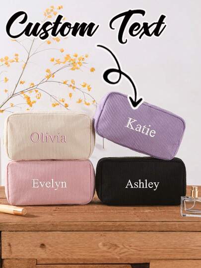 Bolsa de maquillaje de pana personalizada, bolsa de almacenamiento de cosméticos | Regalo personalizado adecuado para damas de honor, despedidas de soltera, útiles escolares, vuelta al cole, San Valentín, Año Nuevo y otras ocasiones