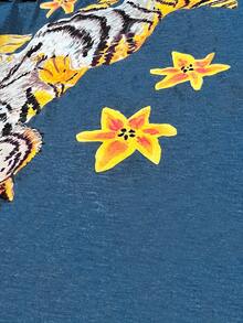 1pc Men' & Women' Y2K Vintage Tiger & Flower Print T-Shirt - Loose Fit Short Sleeve Round Neck Tee Suitable For Summer, Casual Streetwear With Tiger Flower, Machine Washable Loose Fit Top (Unisex)Mens Clothes Shirts - 藏蓝色 - 查看 6