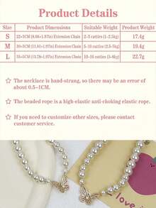 1件蝴蝶水钻猫咪项链，高贵精致的宠物项链，优雅吊坠狗狗项链，手工串珠宠物项圈，欧美猫狗项圈，猫狗饰品，宠物服装装饰，狗狗小猫项圈，宠物项圈，小猫项圈，卡通猫项圈，宠物礼物，拍照道具，可爱宠物项链，狗狗项链，小狗项链，狗狗项链 - 白色 - 查看 2