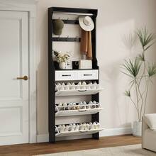 Black Shoe Cabinet With Hanger, 3 Doors, 2 Drawers - White - View 3
