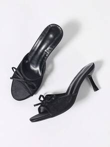 Women's Mesh Breathable Open Toe High Heel Sandals, Versatile Minimalist Summer New Bowknot Stiletto Slide Sandals, Black Lace - Black Double Mesh - View 4