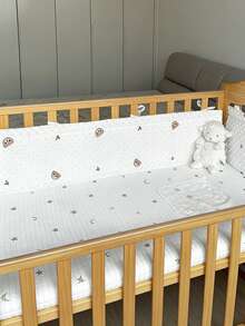 1pc 360cm Baby Crib One-Piece Guardrail, Toddler Anti-Fall Bed Padded Safety Bumper, Animal Embroidery Pattern Crib Guard, Baby Cushion Pad, Crib Protective Cover, Newborn All-Around Crib Protection, Universal Crib Safety Crash Pad, Infant Bed Rail And Bumper Fabric Cover