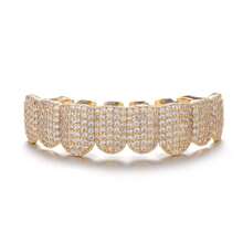THATBOY A Set Of Fashionable Top And Bottom Teeth With Sparkling Cubic Zirconia Stones, Unique Hip Hop Design Teeth Grillz For Unisex Party Wear Copper Jewelry - Multicolor - View 18