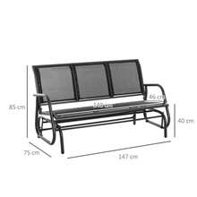 Rocking Chair, Sturdy 3-Seater Garden Bench, Can Be Used As A Swing, Made Of Weather-Resistant Metal, Black, 151 X 75 X 85 Cm - 黑色 - 查看 5