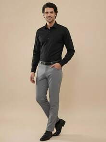Men's 2-Piece Set - Men's Tailored Slim Fit Executive Polyester Dress Pants, Classic Formal, Lightweight And Stylish. - Đen và Xám nhạt - Xem 9