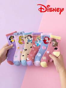 Disney 10/5 Pairs Princess Series Socks, Cute Princess Elsa, Mermaid Princess, Breathable Cartoon Socks For Girls & Boys, Suitable For Autumn/Winter, Socks - Multicolor - View 3
