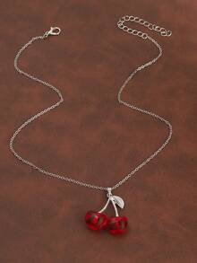1pc Cute, Creative, Multi-Element, Luxury, Fresh Fruit & Cherry Necklace, Korean/Japanese Style