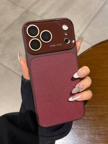 Vintage Style Leather Shockproof Vintage Litchi Leather Texture Phone Case Compatible With Iphone 17 Pro Max, Compatible With Apple 16, 15, 14, 13 Series, Pro Models, Shockproof Full Coverage With Lens Film Spring - Red - View 2