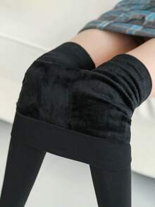 1 Pair Women's 200g Solid Color Ankle Pants, Comfortable & Warm, Suitable For Winter Holiday And Valentine's Day Gift - Black - View 13
