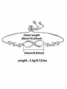1pc 925 Sterling Silver Infinity Symbol Zirconia Decor Adjustable Bracelet (Eternal Bond Edition), Gift Box, Suitable For Daily Wear And Valentine's Day Gift - Silver - View 3