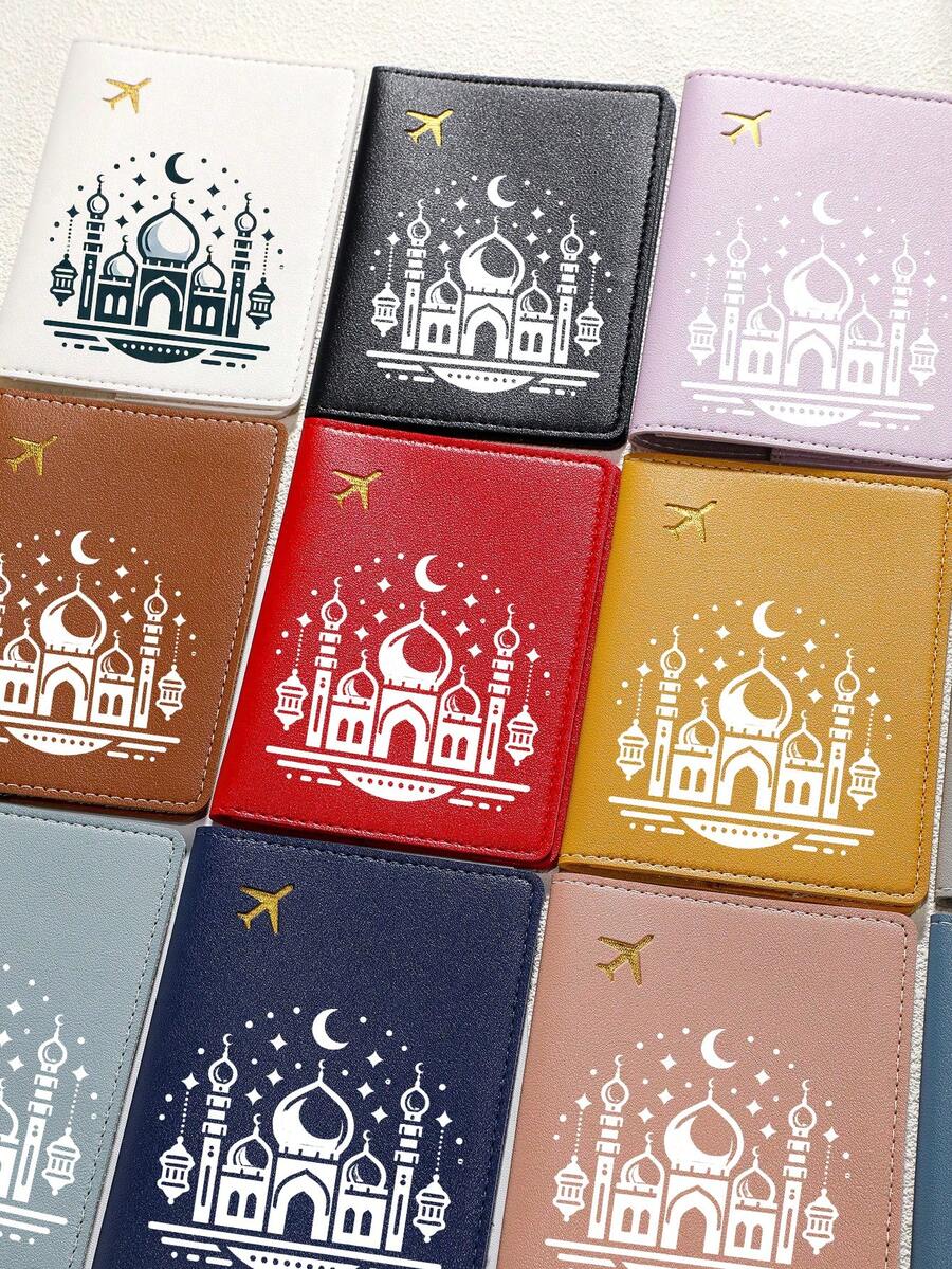 1件装斋月护照套，PU皮革材质，简约护照夹，飞机图案，家庭套装，旅行配件，适合商务旅行、度假旅行、行李袋、旅行包、过夜包，大容量耐用，旅行收纳整理，邮轮旅行必备，度假必备，男女皆宜，旅行必备，假日必备，旅行必备。 - 彩色 - 查看 1