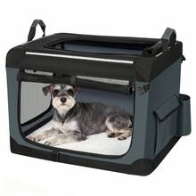 HEXCELEN Foldable Dog Crate, 3-Door Dog Transport Box, 60 X 42 X 42 Cm, Portable Dog Carrier With Reflective Strips And Pockets, Oxford Fabric, Removable Mat, Grey - 灰色 - 查看 9