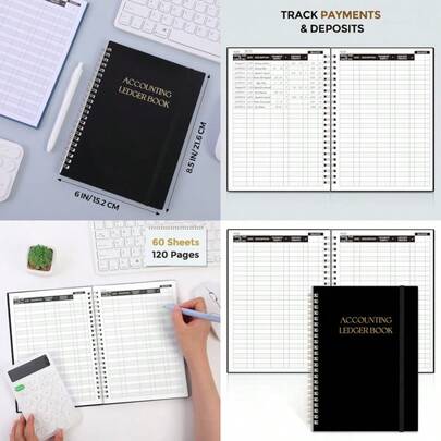 Accounting Ledger Book - 8.5 X 6 Inch Expense Tracker Notebook For Tracking Deposit Expense And Balance Practical Accounting Book For Small Business Owners And Personal Finance Black