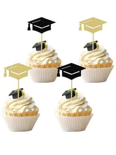 24件套毕业蛋糕装饰 - 闪光毕业帽和毕业证书蛋糕装饰 - 2026届毕业派对蛋糕装饰